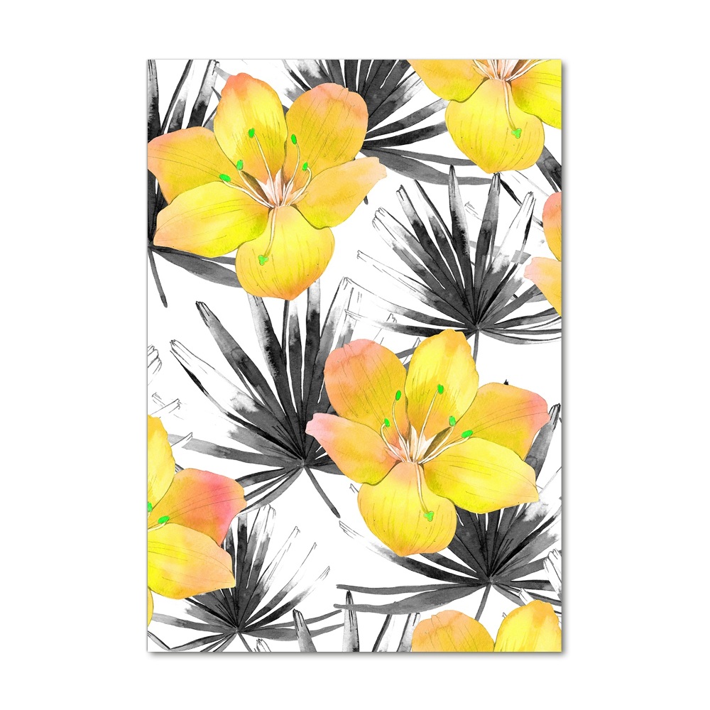 Glass wall art Tropical flowers