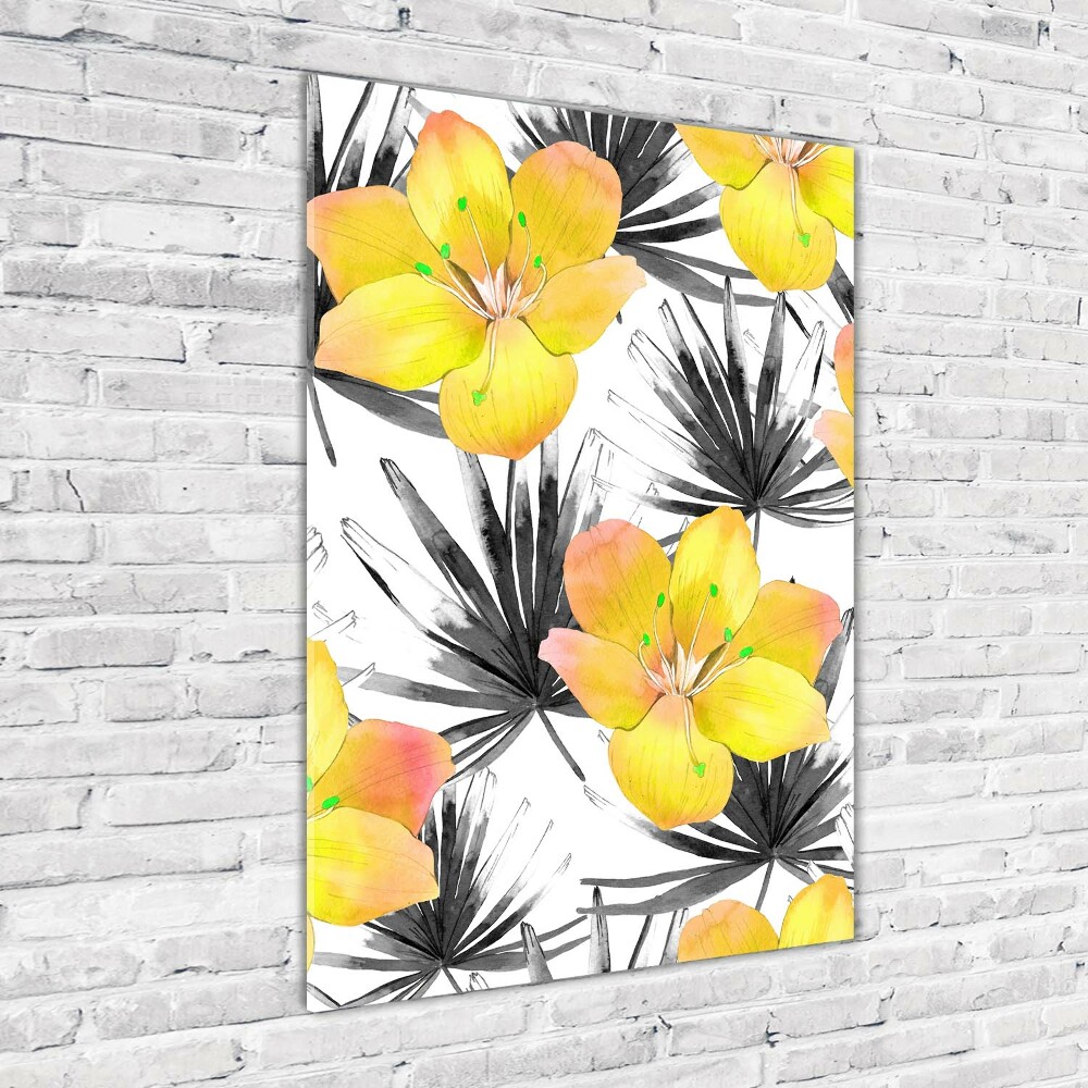 Glass wall art Tropical flowers