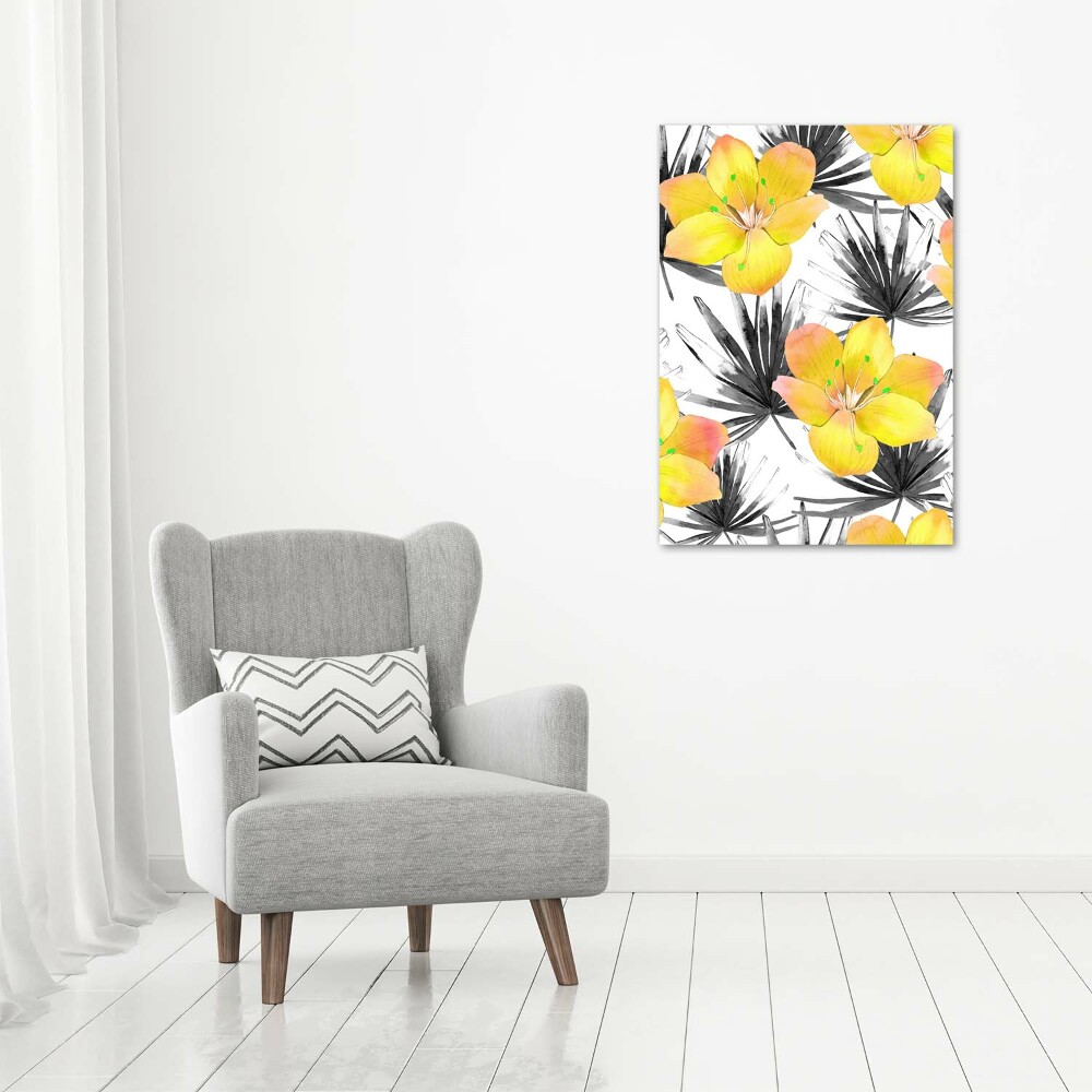 Glass wall art Tropical flowers