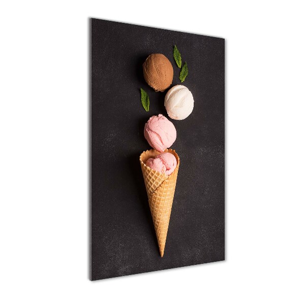 Glass picture wall art Ice cream in waffle