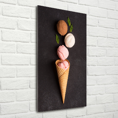 Glass picture wall art Ice cream in waffle