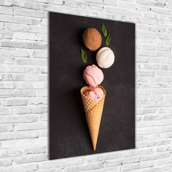 Glass picture wall art Ice cream in waffle