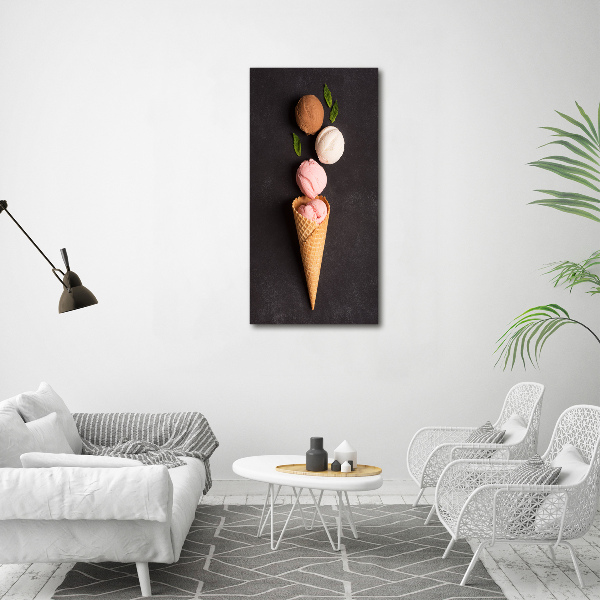 Glass picture wall art Ice cream in waffle