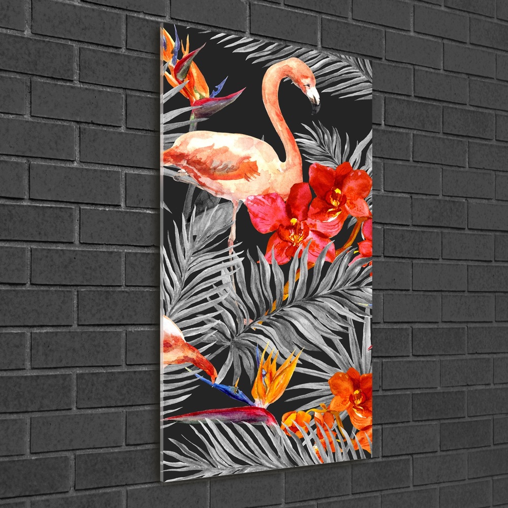 Glass wall art Flamingos and flowers