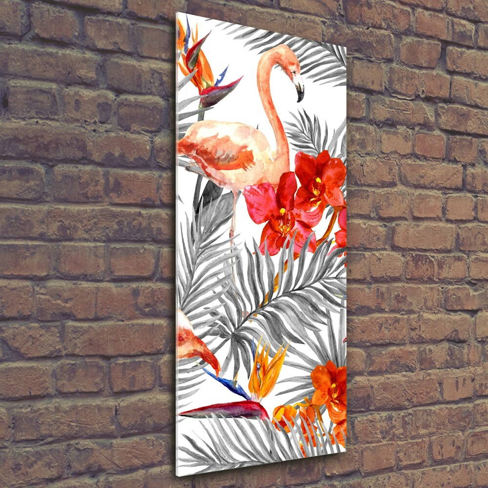 Glass wall art Flamingos and flowers