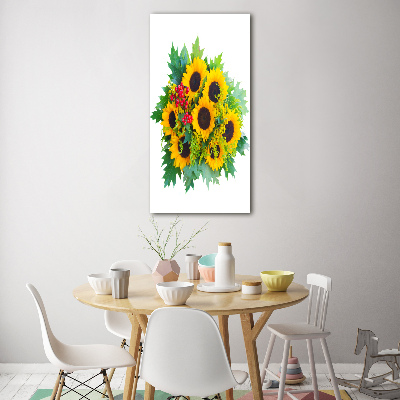 Wall art on glass Bouquet of sunflowers