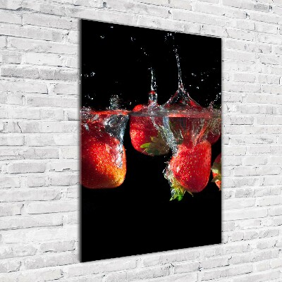 Photo printed on glass Strawberries in water