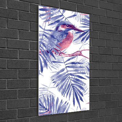 Photo printed on glass Palm and bird leaves