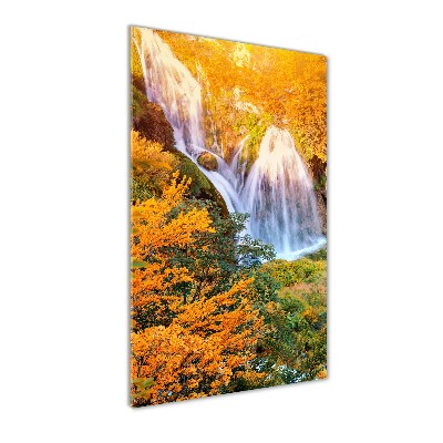 Glass wall art Waterfall in autumn