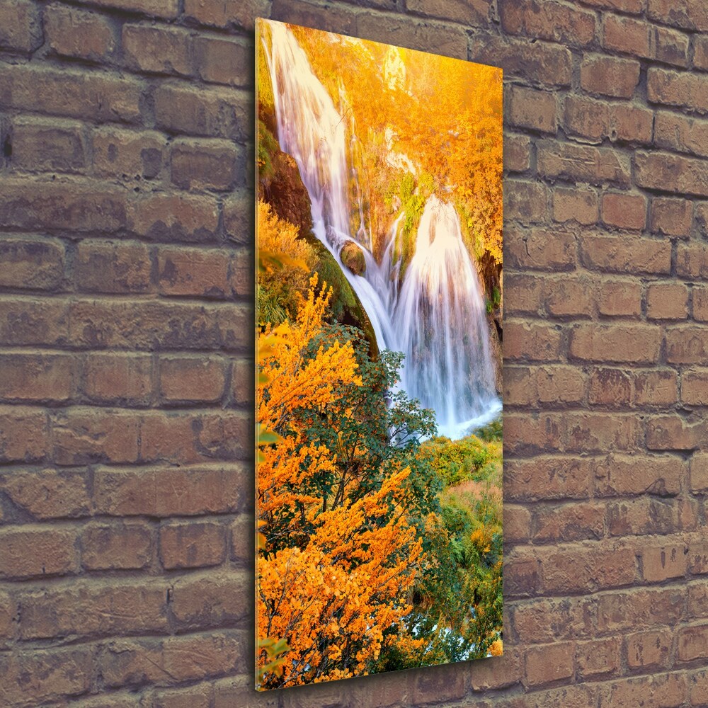 Glass wall art Waterfall in autumn