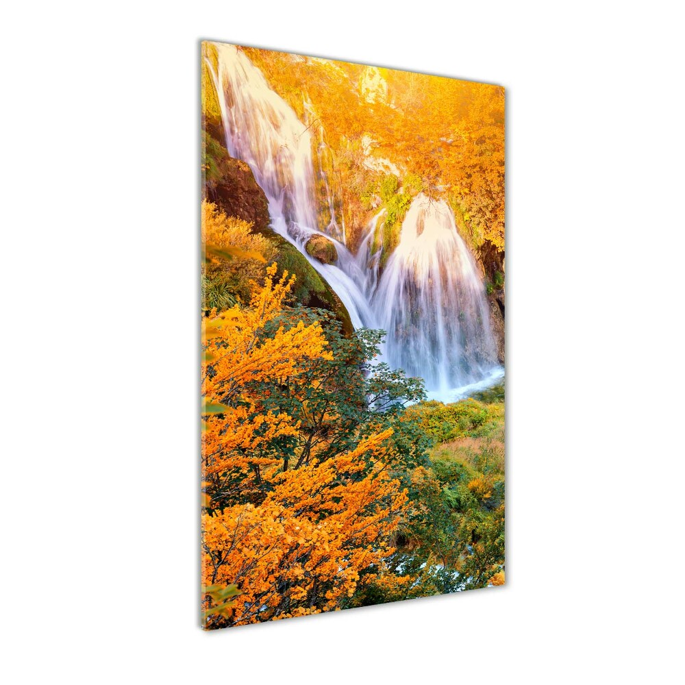 Glass wall art Waterfall in autumn