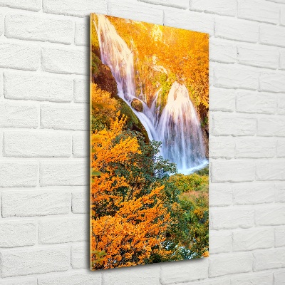 Glass wall art Waterfall in autumn