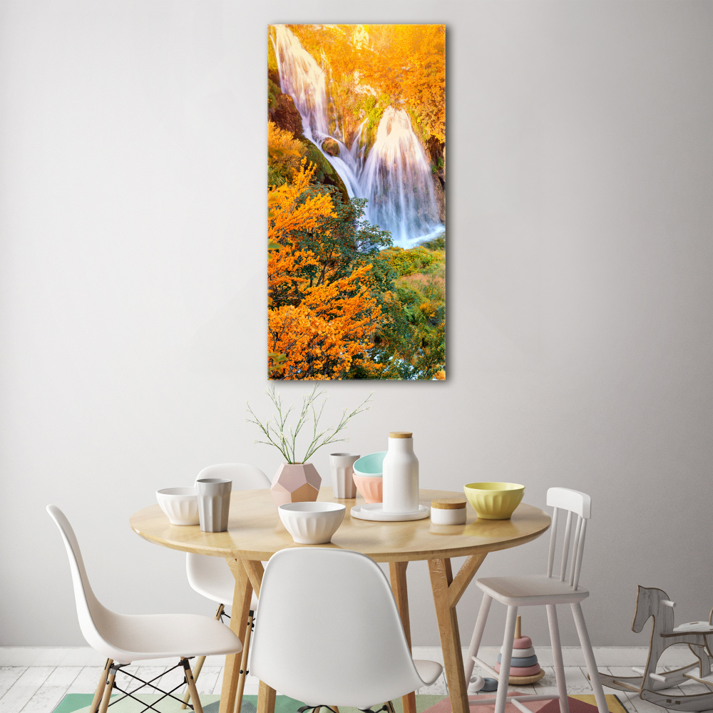 Glass wall art Waterfall in autumn