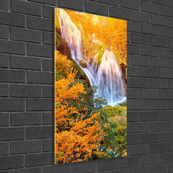 Glass wall art Waterfall in autumn