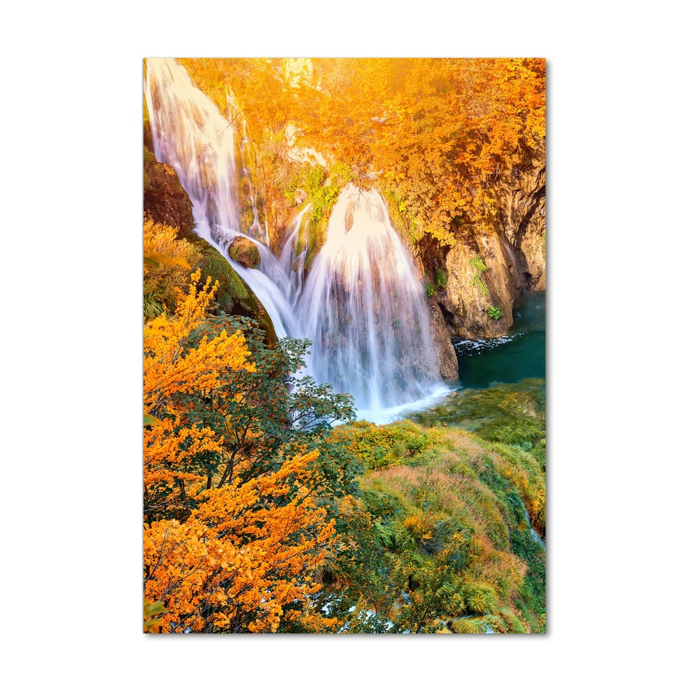 Glass wall art Waterfall in autumn