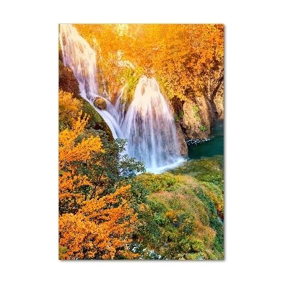 Glass wall art Waterfall in autumn