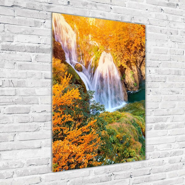 Glass wall art Waterfall in autumn