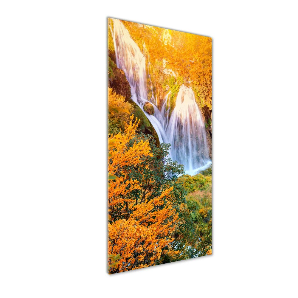 Glass wall art Waterfall in autumn