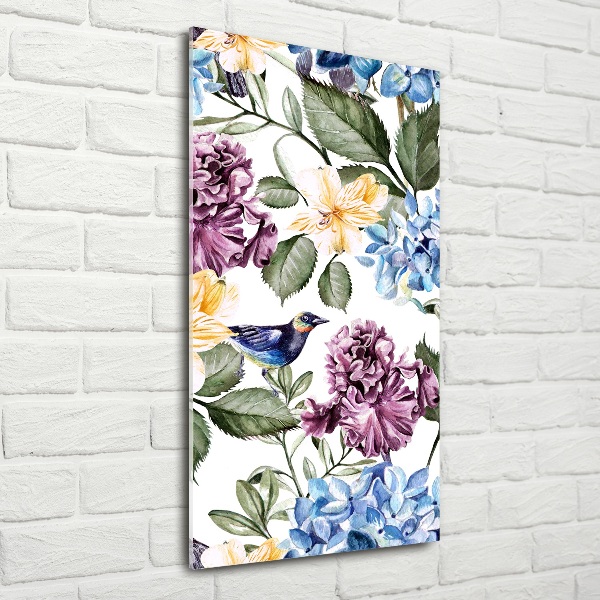 Glass picture wall art Flowers and birds