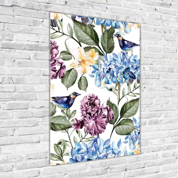 Glass picture wall art Flowers and birds