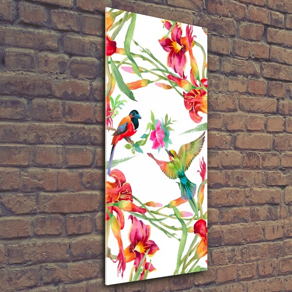 Glass wall art Birds and flowers