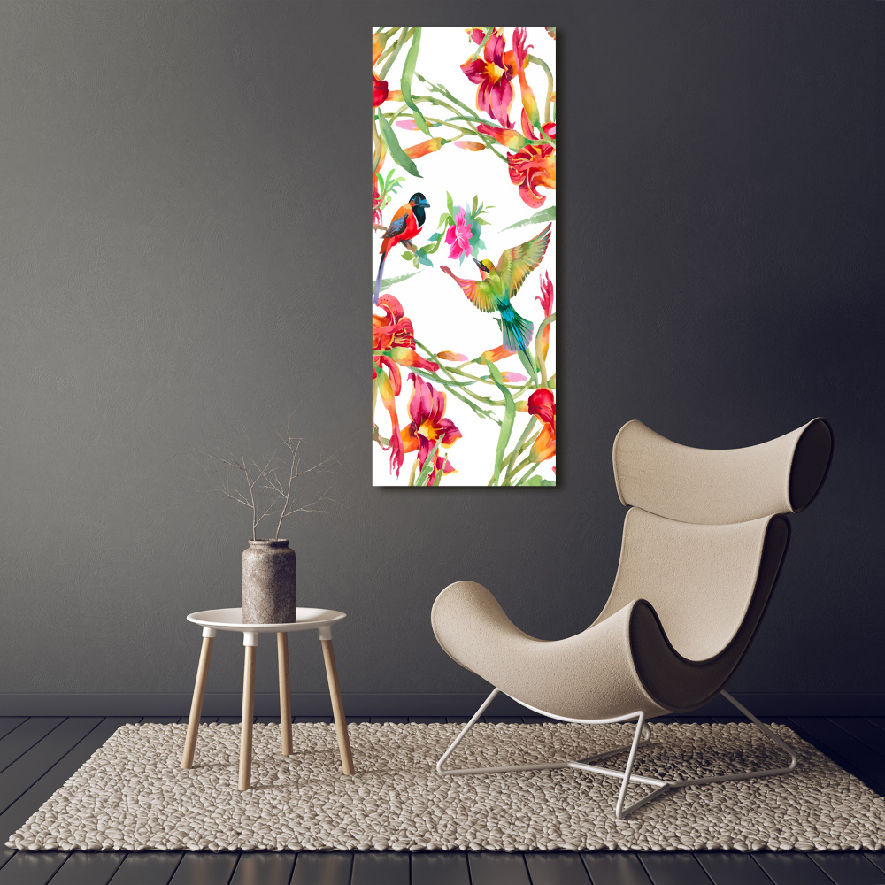 Glass wall art Birds and flowers