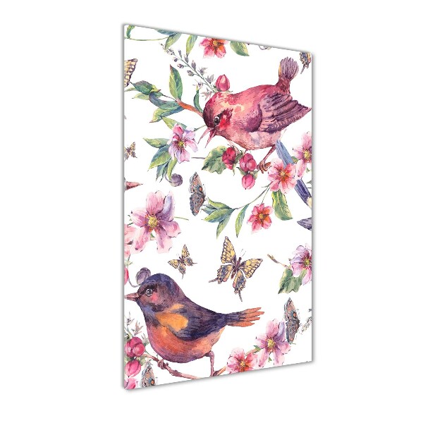 Print on a a glass Birds butterflies flowers