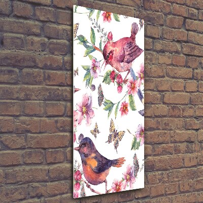 Print on a a glass Birds butterflies flowers