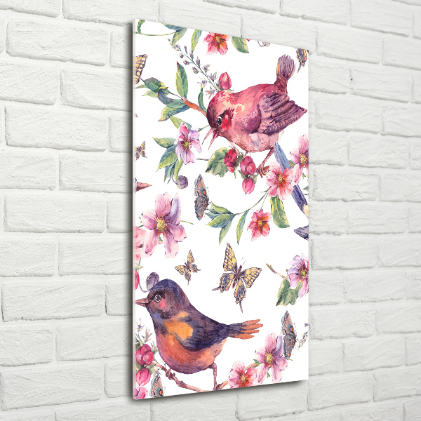 Print on a a glass Birds butterflies flowers