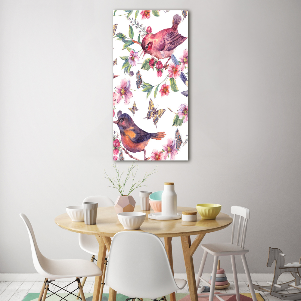 Print on a a glass Birds butterflies flowers