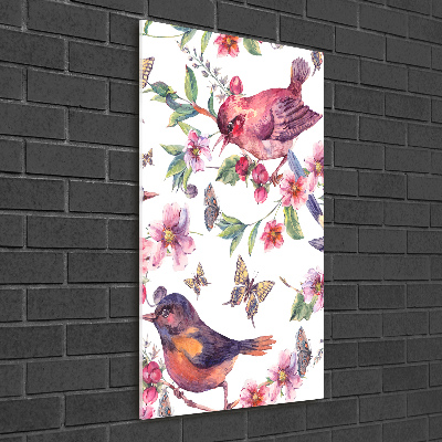 Print on a a glass Birds butterflies flowers