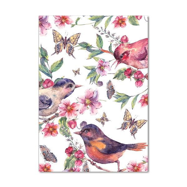 Print on a a glass Birds butterflies flowers