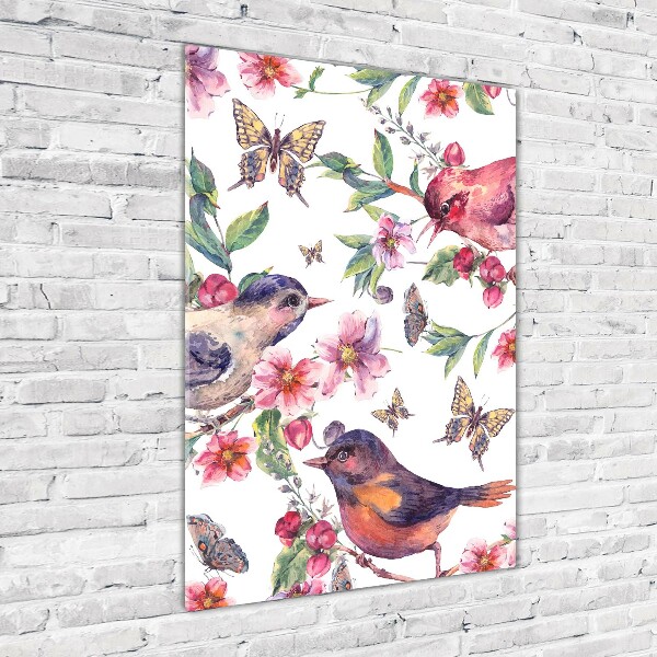 Print on a a glass Birds butterflies flowers