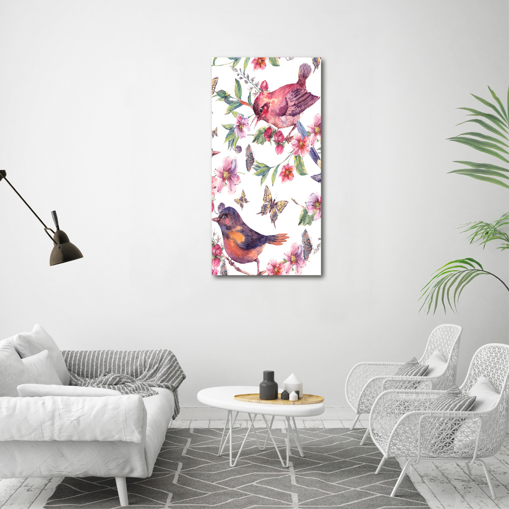 Print on a a glass Birds butterflies flowers