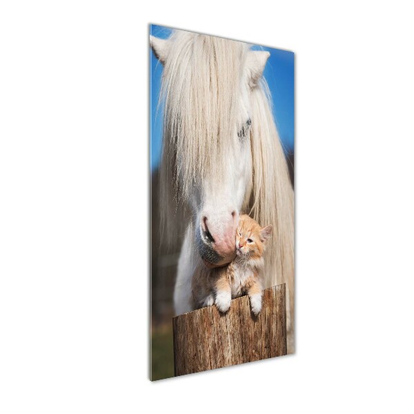 Print on a a glass White horse with a cat