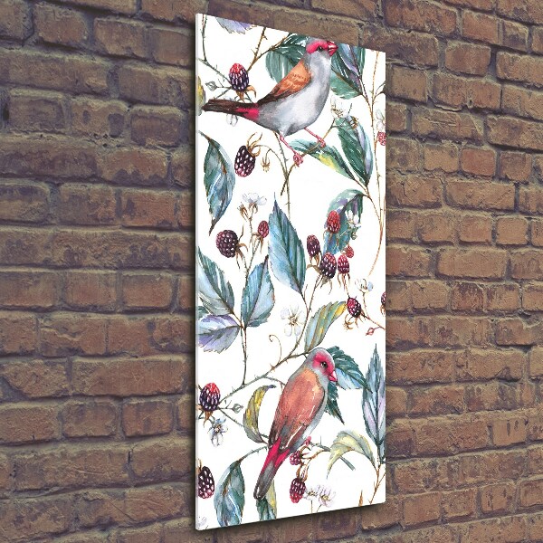 Glass wall art Birds and blackberries