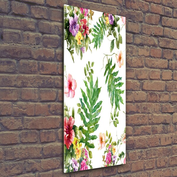 Printed glass wall art Tropical flowers