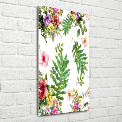 Printed glass wall art Tropical flowers