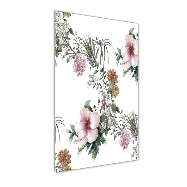 Glass picture wall art Tropical flowers