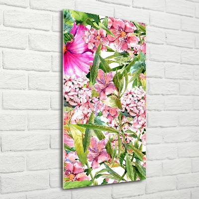 Printed glass wall art Tropical flowers