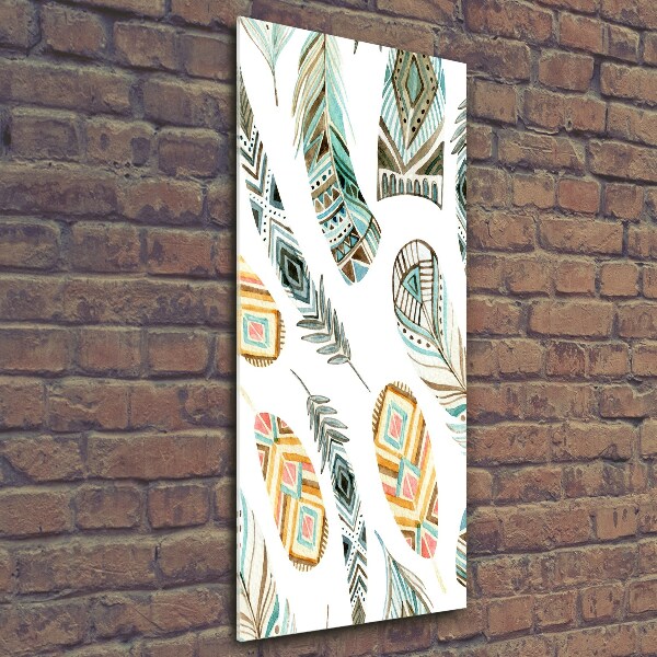 Glass picture wall art Ethnic feathers