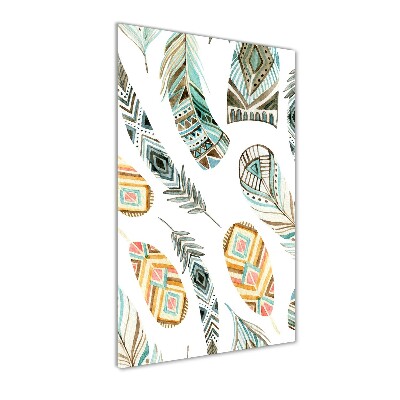 Glass picture wall art Ethnic feathers