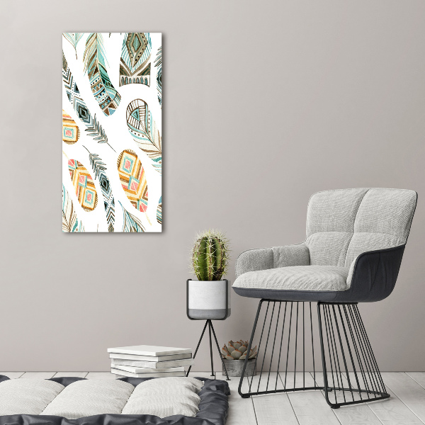 Glass picture wall art Ethnic feathers