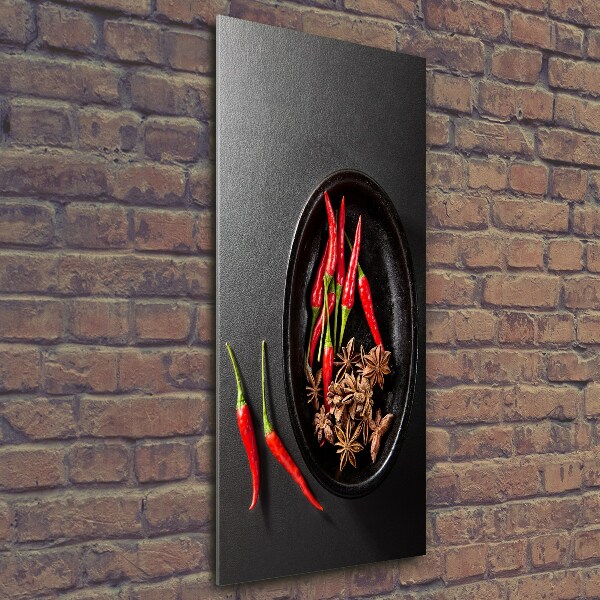 Glass picture wall art Chilli peppers