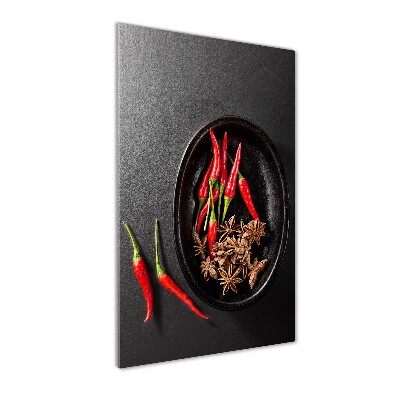 Glass picture wall art Chilli peppers