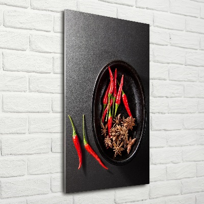 Glass picture wall art Chilli peppers