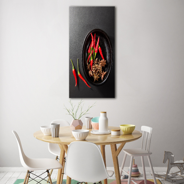 Glass picture wall art Chilli peppers