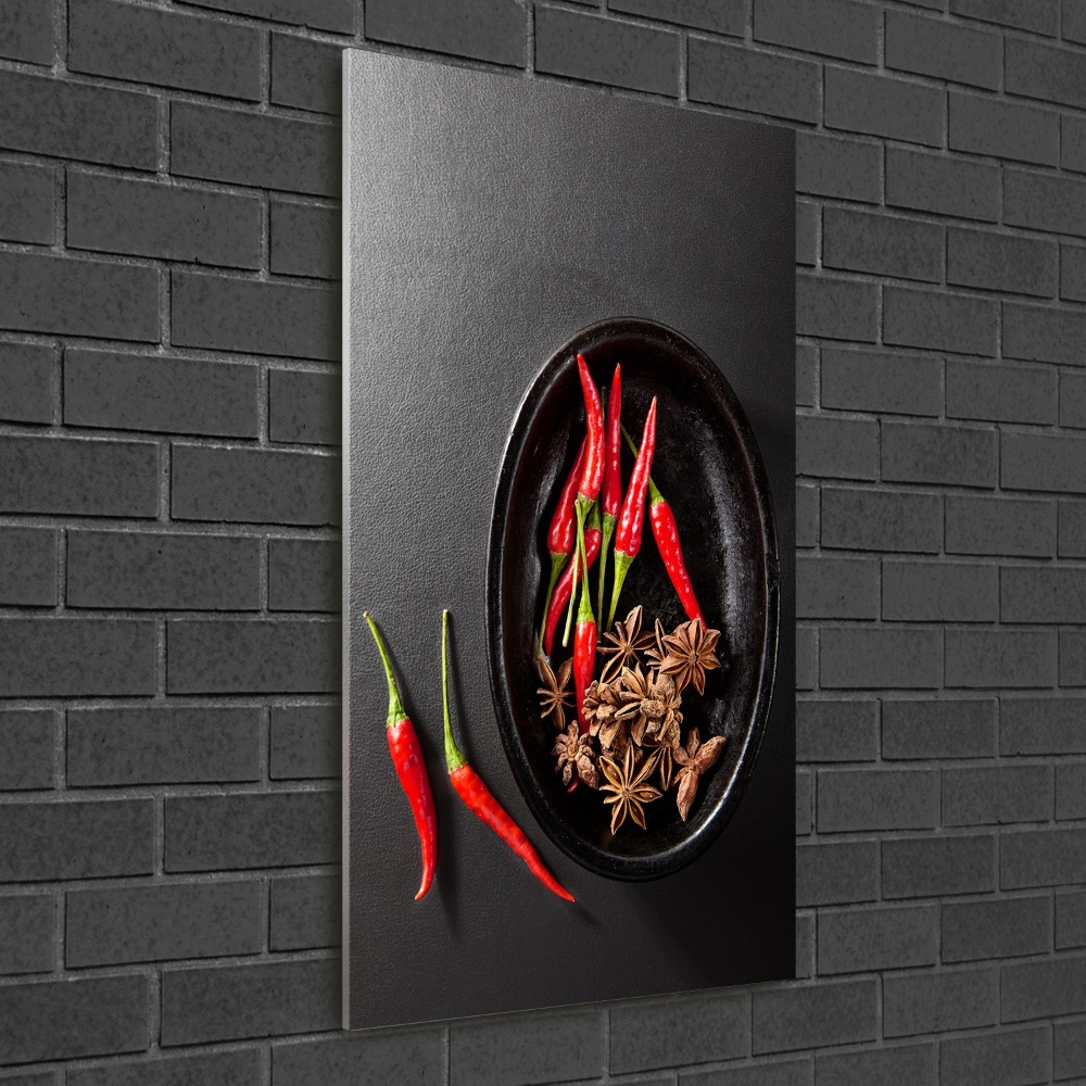 Glass picture wall art Chilli peppers