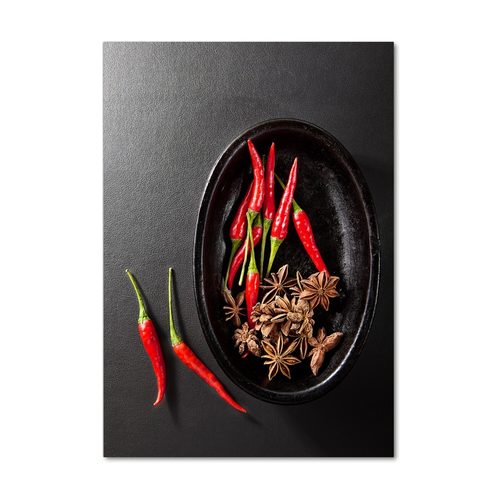 Glass picture wall art Chilli peppers