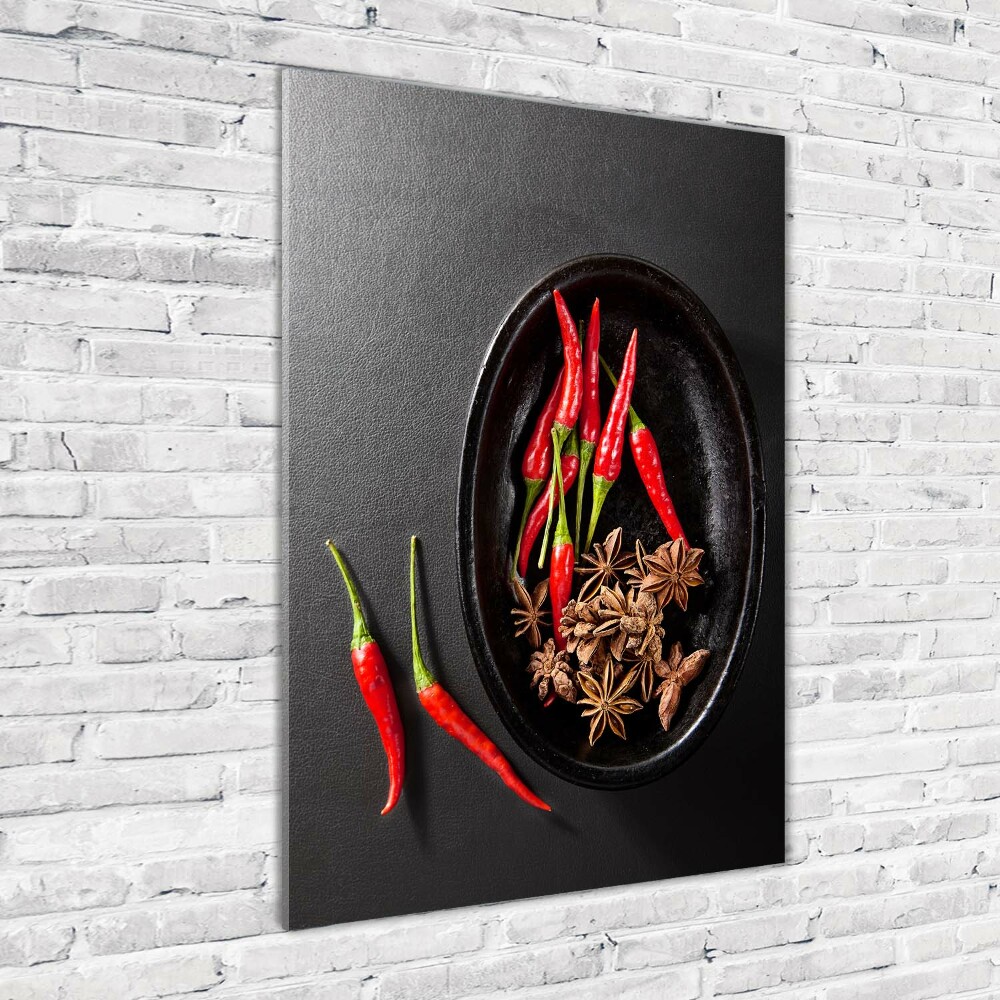 Glass picture wall art Chilli peppers